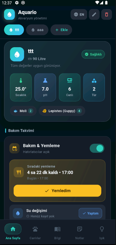 Aquario Uygulama Ekranı